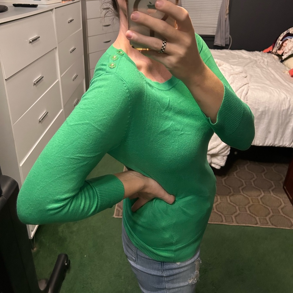 Banana Republic Vibrant Green Women's Sweatshirt with Button Accents